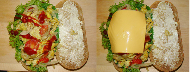 양파가 듬뿍든 토마토 스크램블 에그 샌드위치..